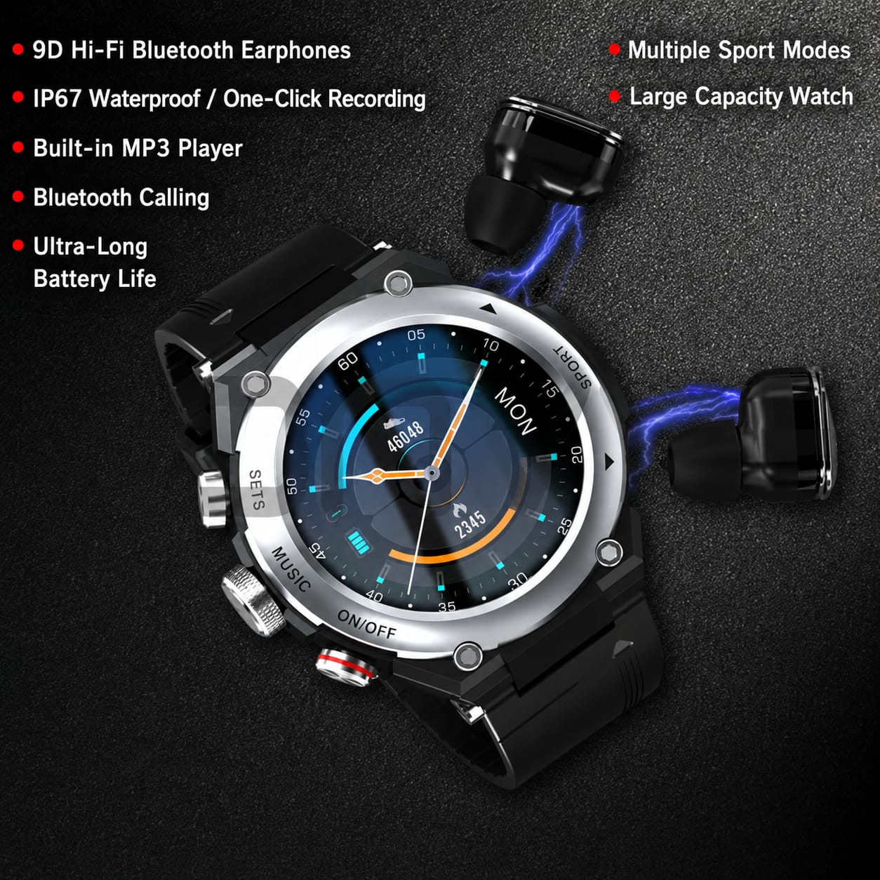 2-in-1 Smartwatch with Built-in Wireless Earbuds | Bluetooth Calling, Health Monitoring & Sports Tracking