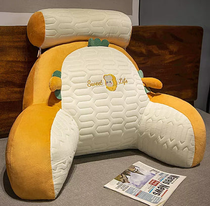 Ergonomic Plush Back Support Pillow with Adjustable Headrest for Bed, Sofa & Office Chair
