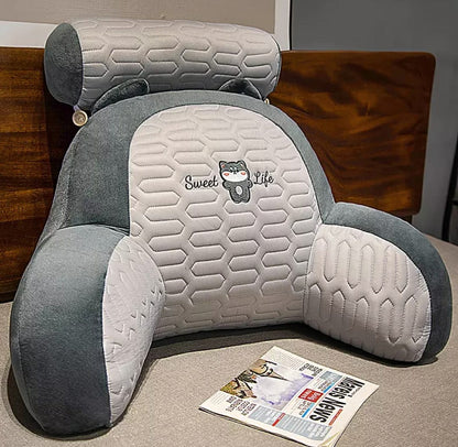 Ergonomic Plush Back Support Pillow with Adjustable Headrest for Bed, Sofa & Office Chair
