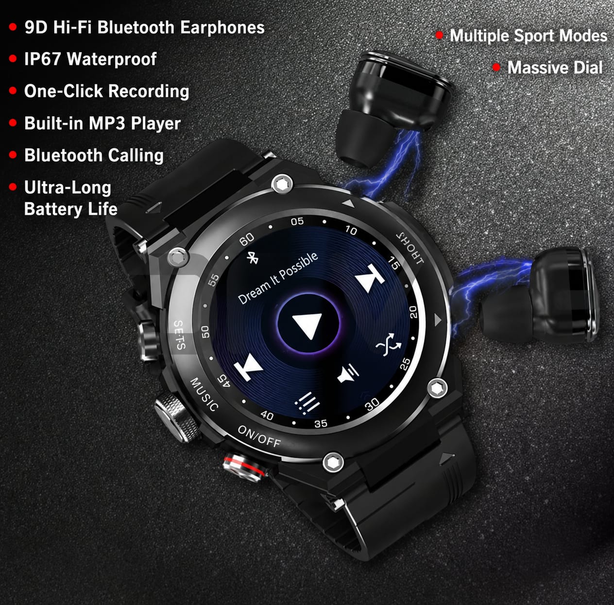 2-in-1 Smartwatch with Built-in Wireless Earbuds | Bluetooth Calling, Health Monitoring & Sports Tracking
