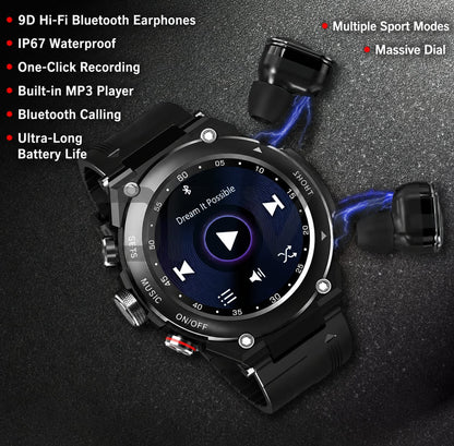 2-in-1 Smartwatch with Built-in Wireless Earbuds | Bluetooth Calling, Health Monitoring & Sports Tracking