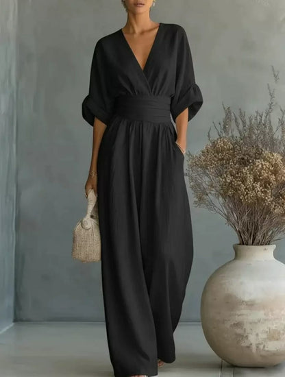 Elegant V-Neck Wide-Leg Jumpsuit for Women