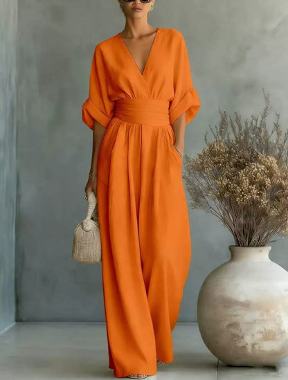 Elegant V-Neck Wide-Leg Jumpsuit for Women