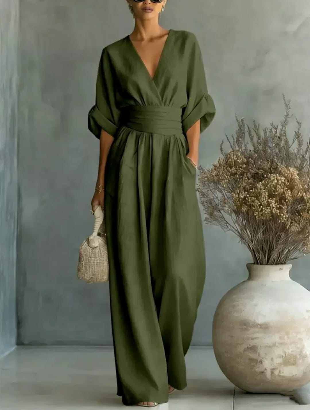 Elegant V-Neck Wide-Leg Jumpsuit for Women