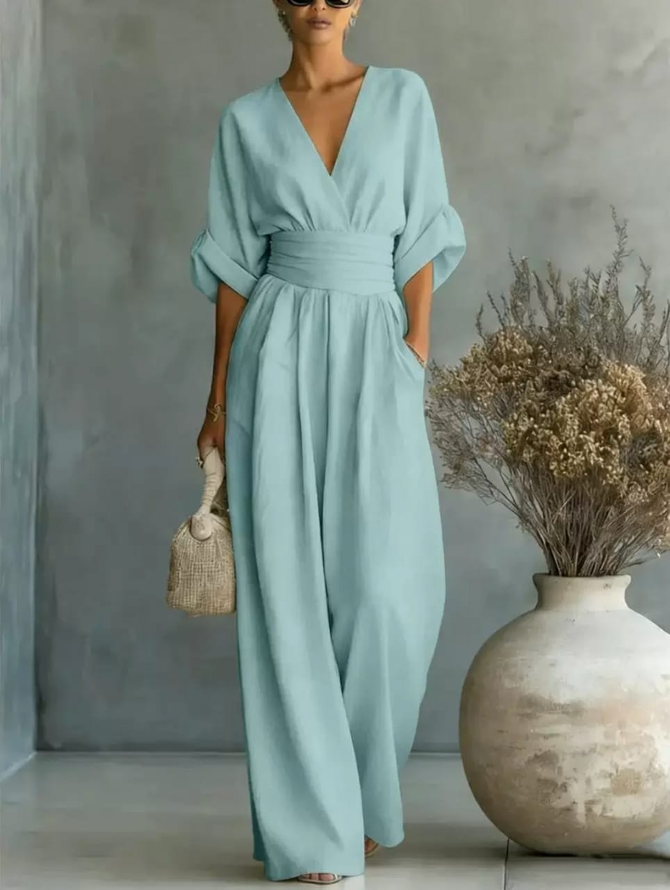 Elegant V-Neck Wide-Leg Jumpsuit for Women