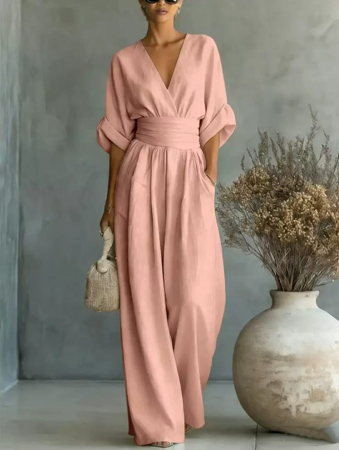 Elegant V-Neck Wide-Leg Jumpsuit for Women