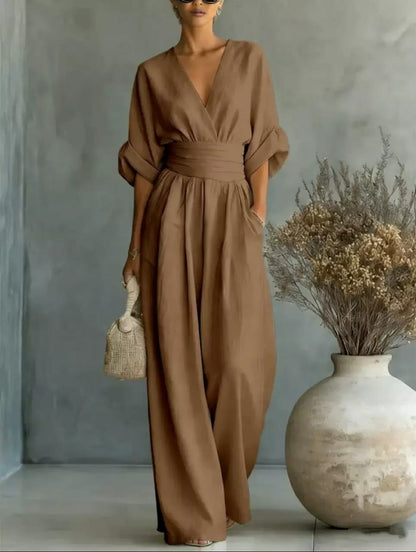 Elegant V-Neck Wide-Leg Jumpsuit for Women
