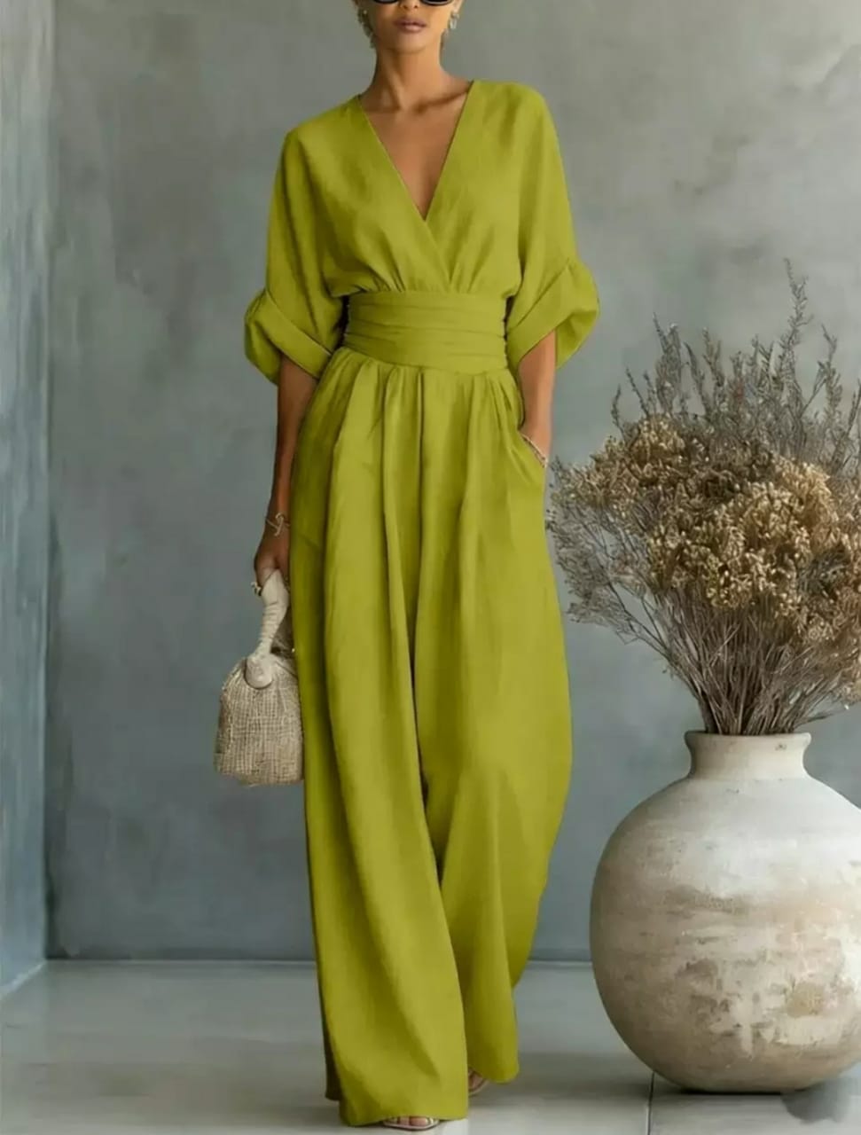 Elegant V-Neck Wide-Leg Jumpsuit for Women