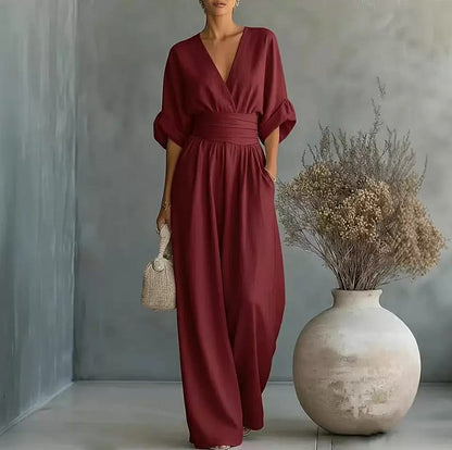 Elegant V-Neck Wide-Leg Jumpsuit for Women