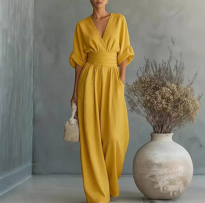 Elegant V-Neck Wide-Leg Jumpsuit for Women