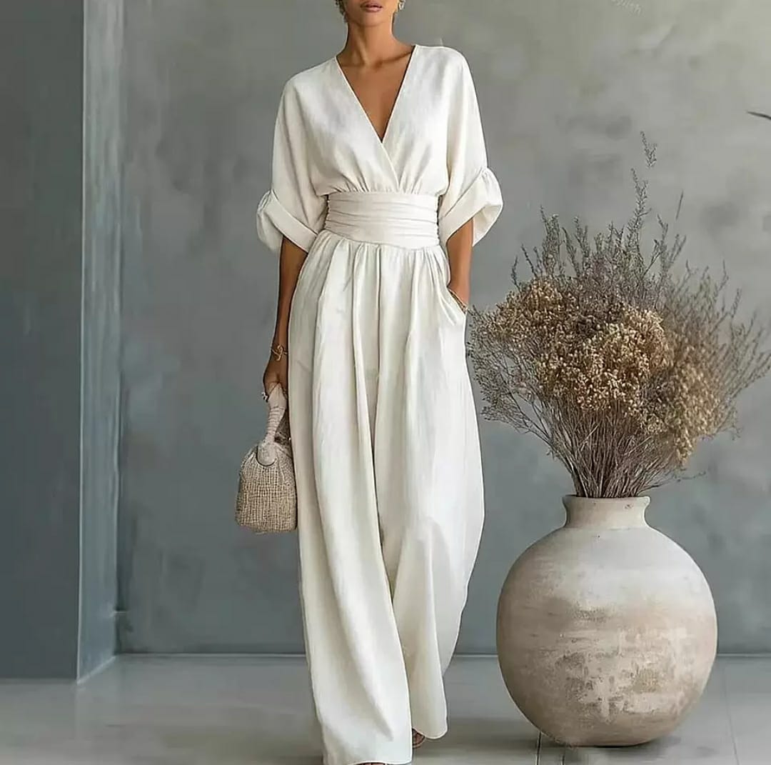 Elegant V-Neck Wide-Leg Jumpsuit for Women