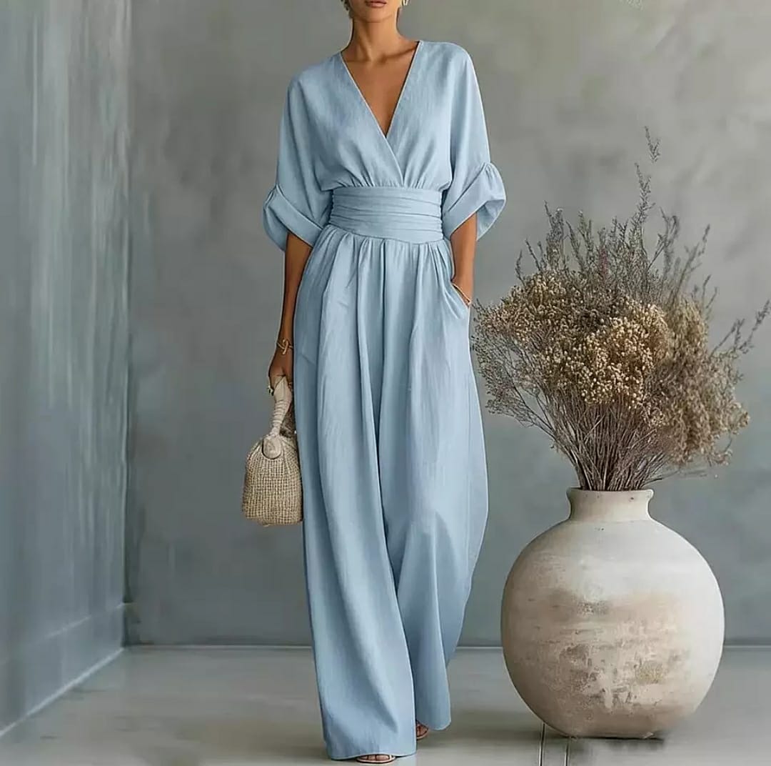 Elegant V-Neck Wide-Leg Jumpsuit for Women