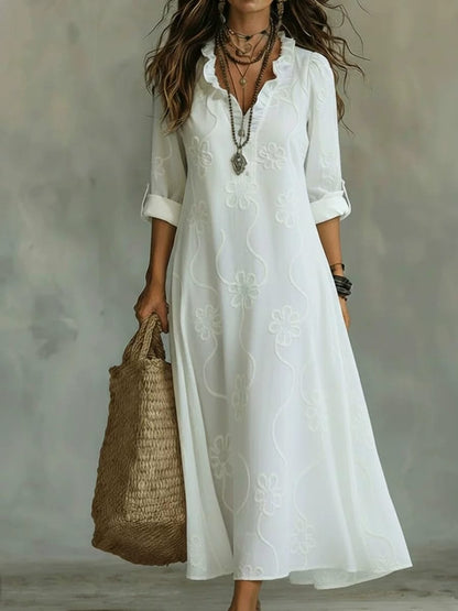 Elegant Floral Embroidered Boho Maxi Dress for Women