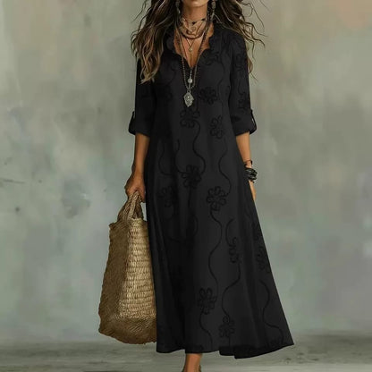Elegant Floral Embroidered Boho Maxi Dress for Women
