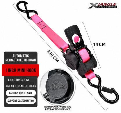 3.3M Automatic Retractable Ratchet Tie Down Straps – 800KG Heavy Duty Cargo Lashing Strap with Double S-Hooks for Motorcycle, ATV, Bicycle & Truck Cargo