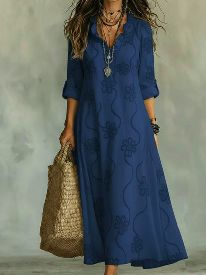 Elegant Floral Embroidered Boho Maxi Dress for Women