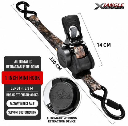 3.3M Automatic Retractable Ratchet Tie Down Straps – 800KG Heavy Duty Cargo Lashing Strap with Double S-Hooks for Motorcycle, ATV, Bicycle & Truck Cargo